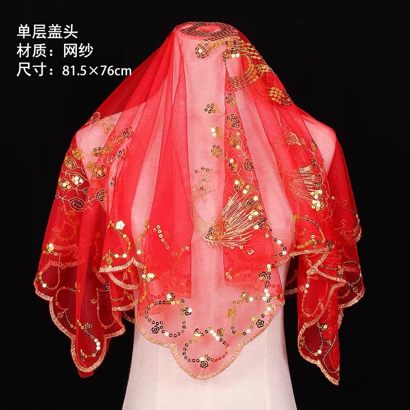Chinese Traditional Wedding Bridal Red Veil 结婚红色头纱 裙褂头纱红头盖 中式头纱结婚新娘红色盖头 ...
