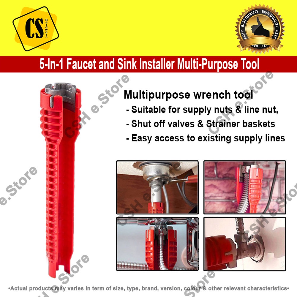 5-IN-1 Faucet Sink Basin Installer MultiPurpose Tap Opener Tool ...