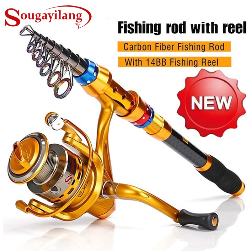 Sougayilang Telescopic Carbon Fishing Rod 14BB 5.51 Gear Ratio Fishing