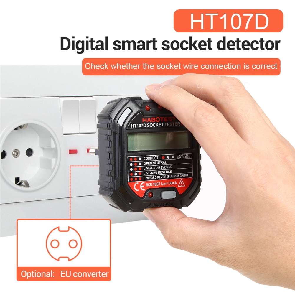 HT107D/HT107E Socket Tester Ground Zero Line Plug Polarity Phase Check Voltage Detector UK EU