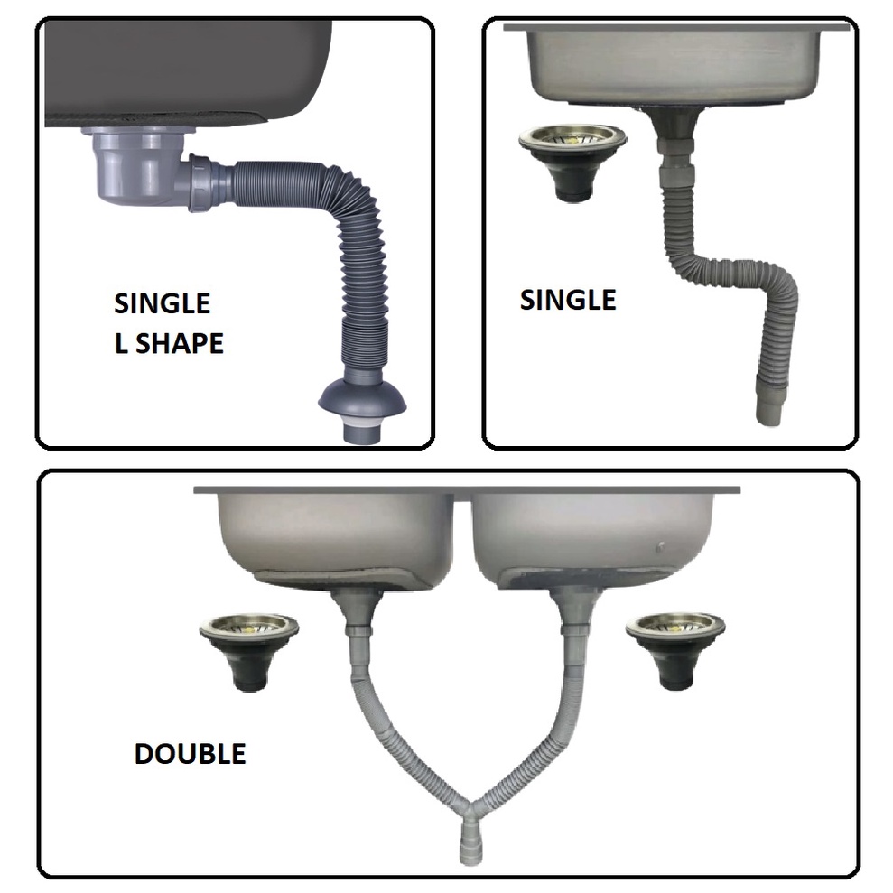 SINGLE / DOUBLE Sink Drain Waste Pipe Kit Vertical Type with Sink