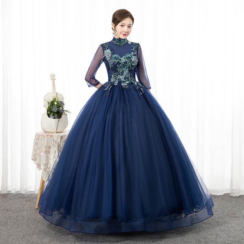 Long sleeve navy hot sale blue dress for wedding