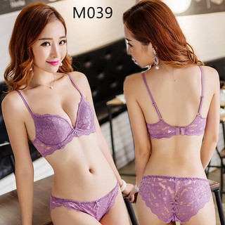READY STOCK] Korean Floral Lace Sexy Rimless Push Up Bra Sets M096