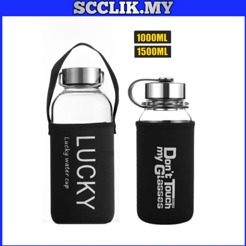 Botol Air Kaca, Botol air 1000ml, Glass Water Bottle, Botol Air 1500ml ...