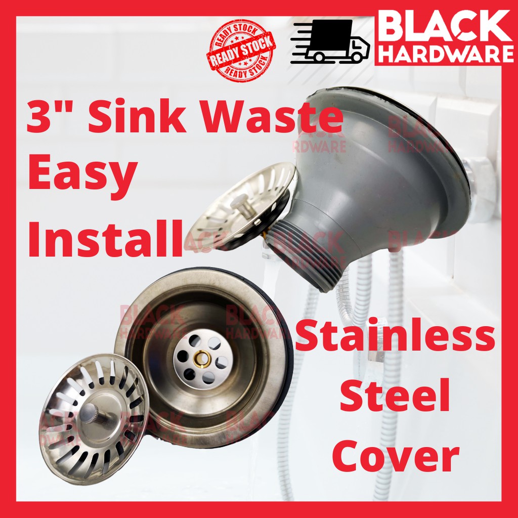 Black Hardware Stainless Steel Home Living Kitchen Sink Waste Drain ...