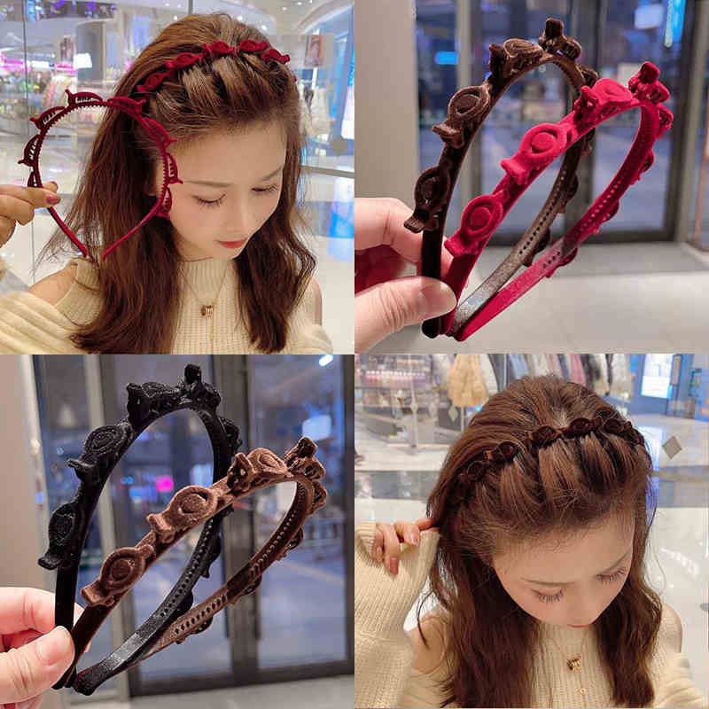 Flocking braided headband female double side bangs clip broken hair ...