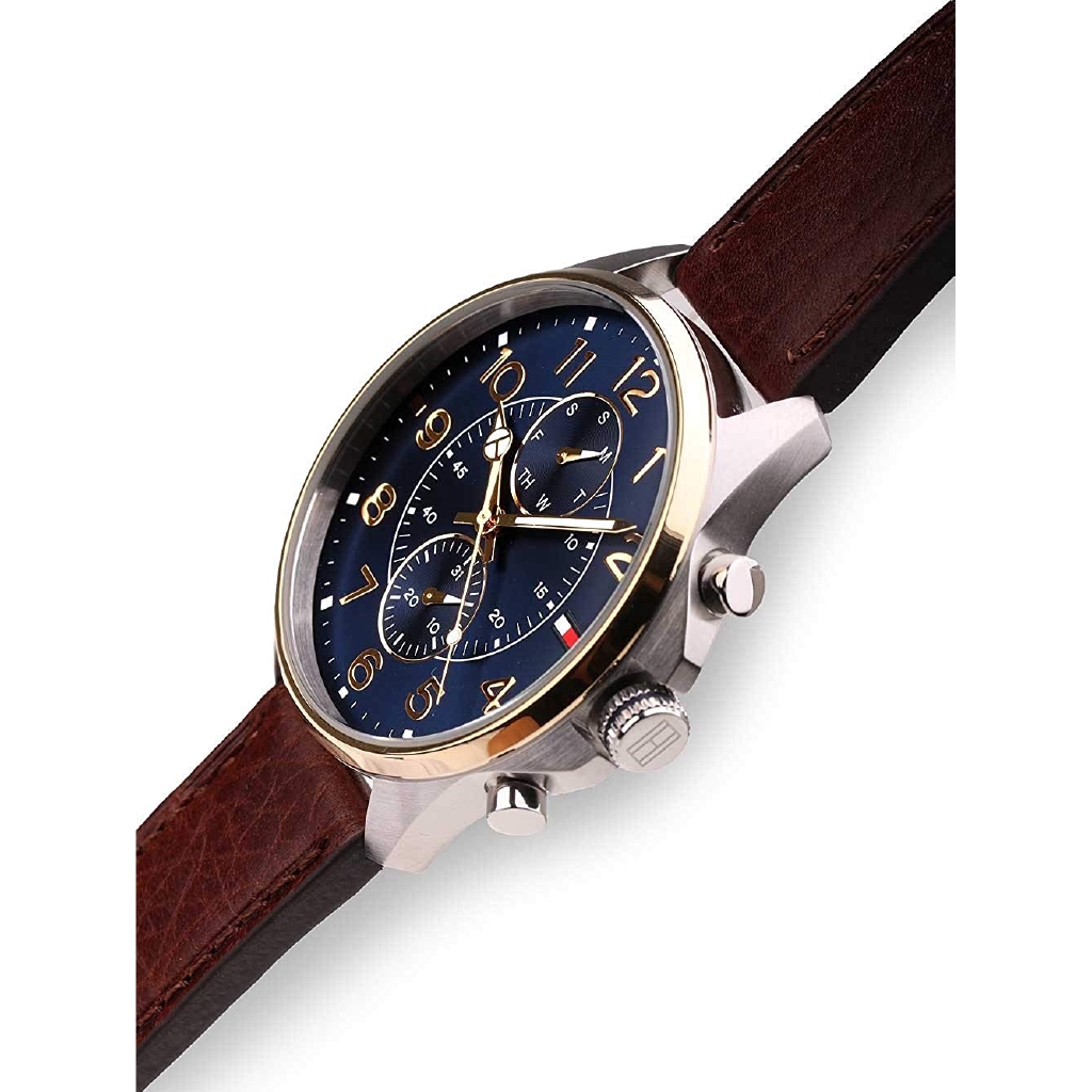 100 Original Tommy Hilfiger Men s 1791275 Gold Trim Sport Brown Leather Watch Shopee Malaysia