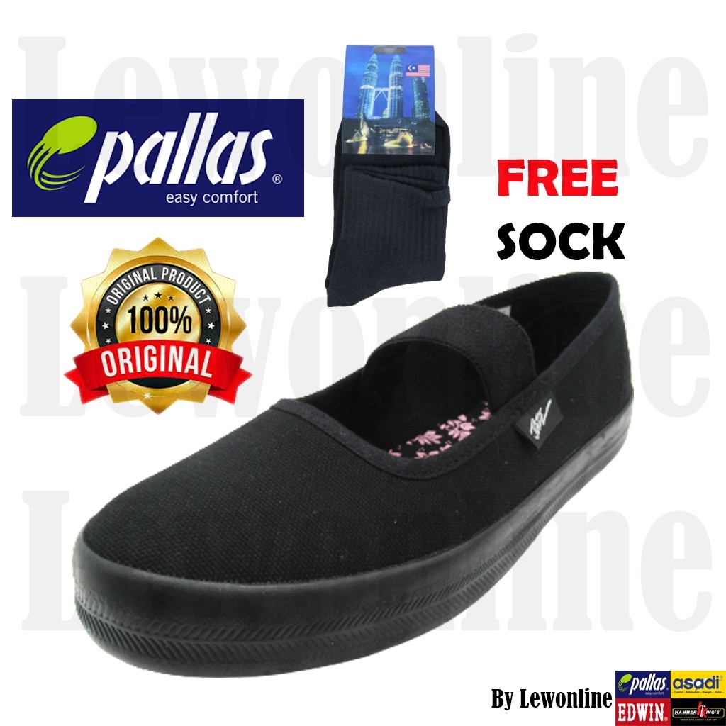 Pallas Jazz 204035bk Kasut Sekolah Hitam Black School Shoe