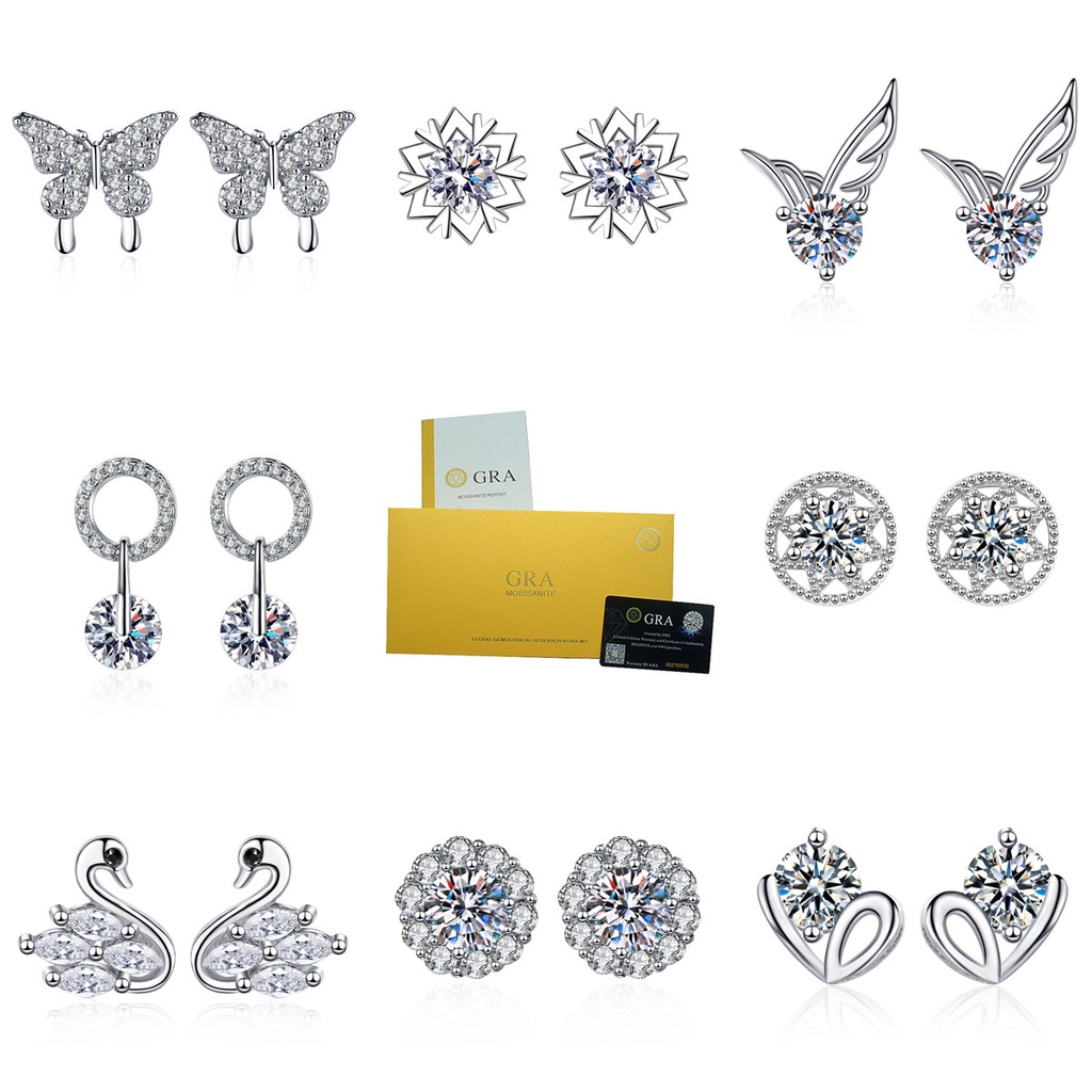 [with Gra Certificate] S925 Silver Fashion Stud Earrings Elegant