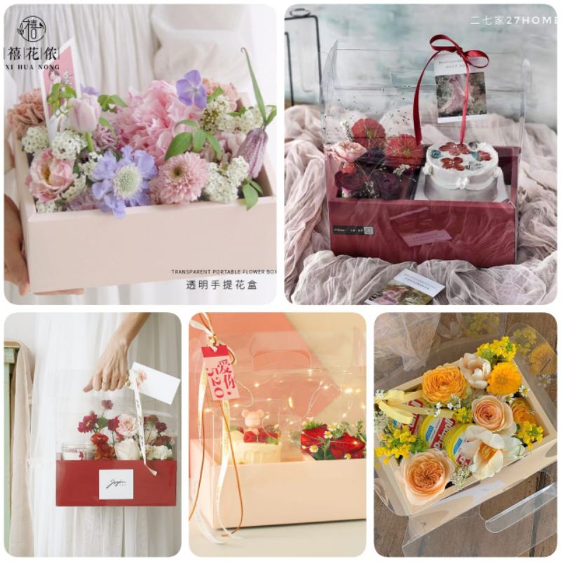 NEW Transparent Carrying Flower Gift Box With 2 Compartment Cake Box ...