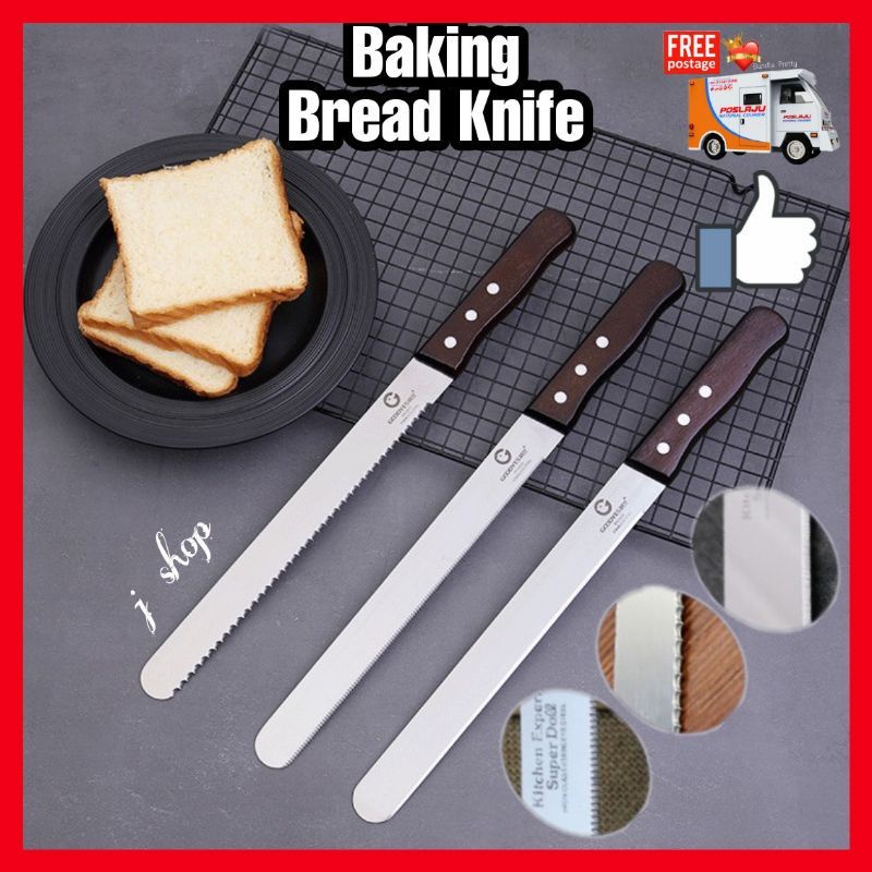 12 Inch Stainless Steel Blade Wood Handle Bread Knife Teeth Plain ...