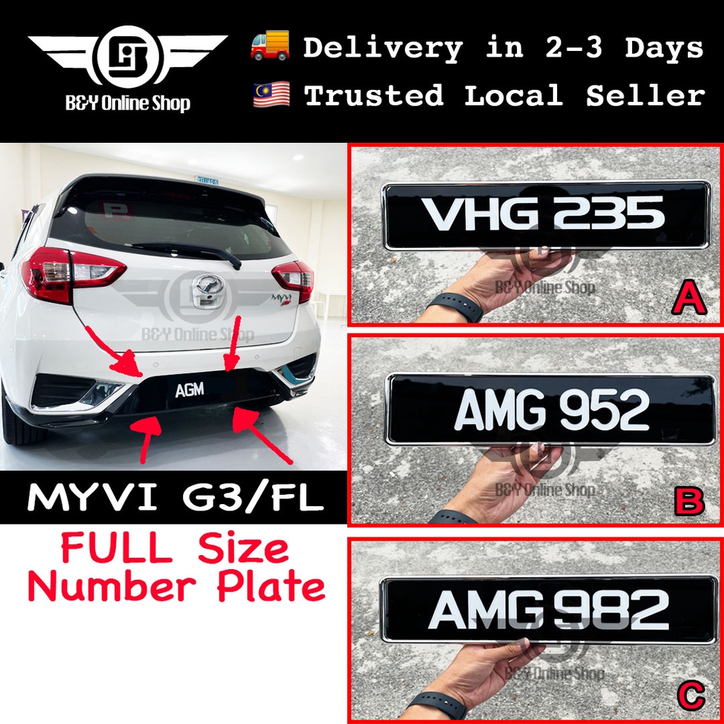 B&Y Perodua MYVI G3/ FL 20172022 3D Car Number Plate Number No Plate