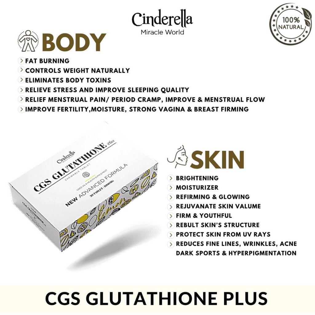 cgs glutathione plus Happy Sunday Cinderella  Jom kenali apa itu supplement PLUS. Supplement chewable tablet berperisa lemon asli ini berasaskan daripada 100% bahan kandungan semulajadi yg selamat untuk diambil dan tanpa ada Glutathione Supplements For Skin Health