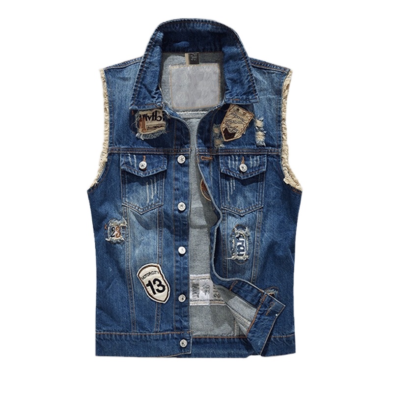 Men Denim Jeans Vest Punk Rock Style Ripped Hole Sleeveless Jackets Streetwear Shopee Malaysia