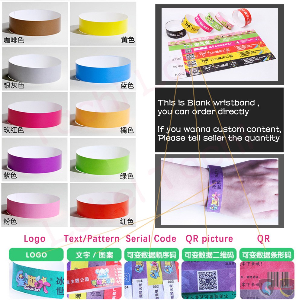 100pcs disposable wristband sticker wrist hand tyvek events sticker ...