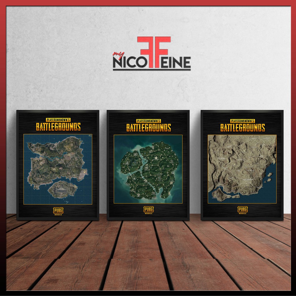 (SET OF 3) PUBG Map Erangel Sanhok and Miramar Map with MDF FRAME ...