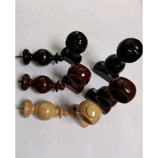 WOOD Finial Rod and Brackets / Single & Double Rod / End Cap Kayu