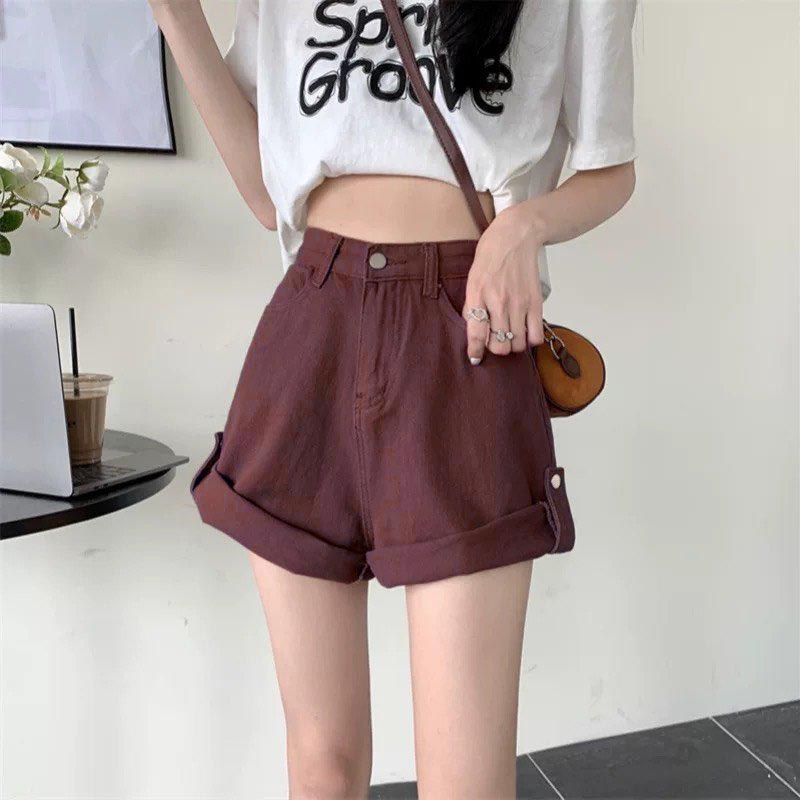 High Waist Jeans Women'S Khaki Jeans shorts, Wide-Legged shorts With ...