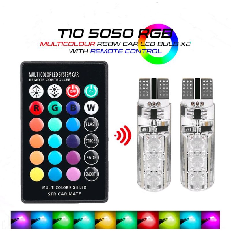 LED 501 Remote Control 5W5 T10 RGB Color Changing Car Wedge Side Light  Bulbs SET