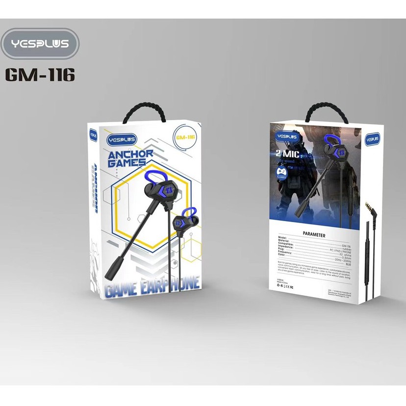 YESPLUS GM-116 Anchor Games Game Earphone / 2 Mic / 4D Prue Sound ...