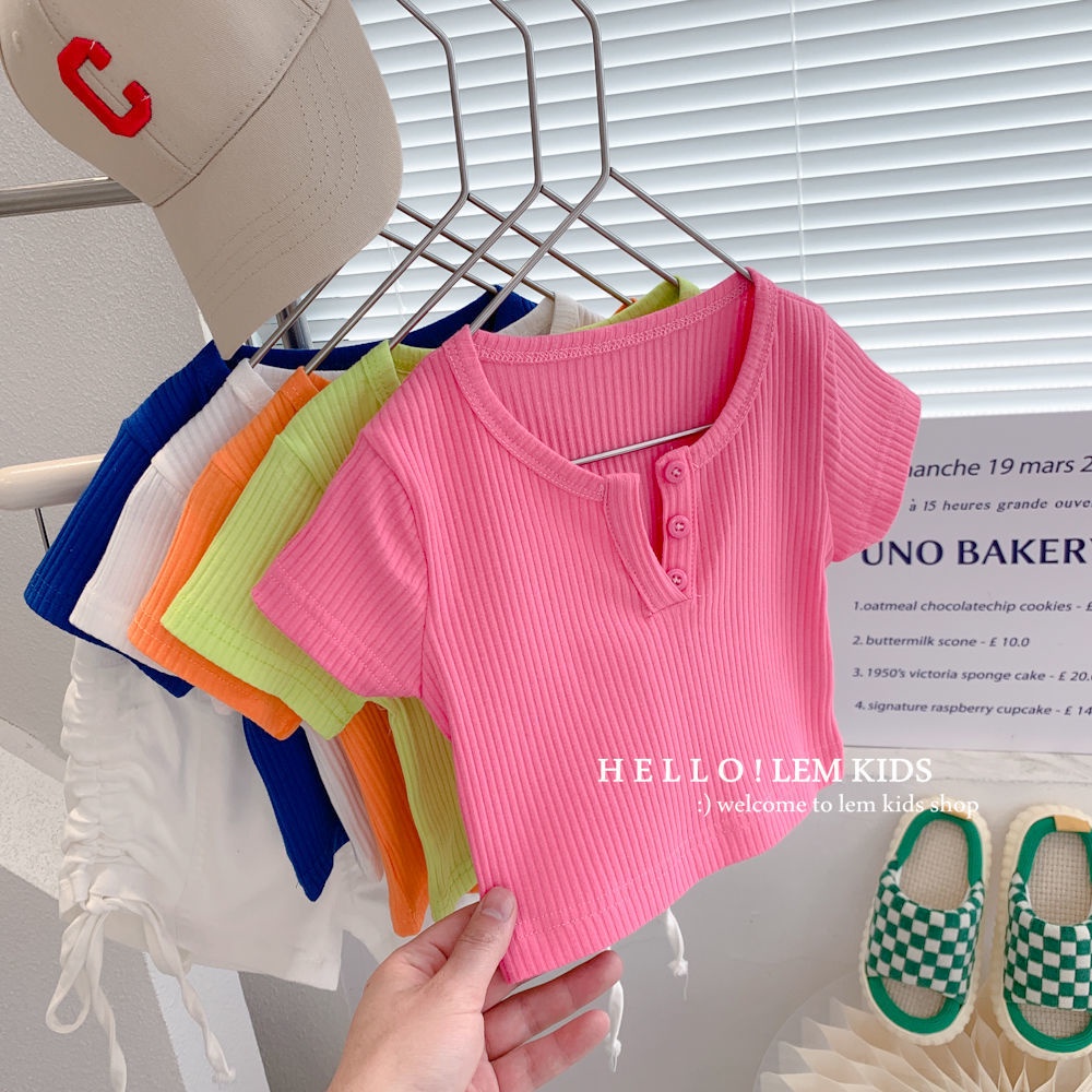 2022 Kids Summer Shirt Baby Girl Short Sleeve Blouse Knit Shirt Baby