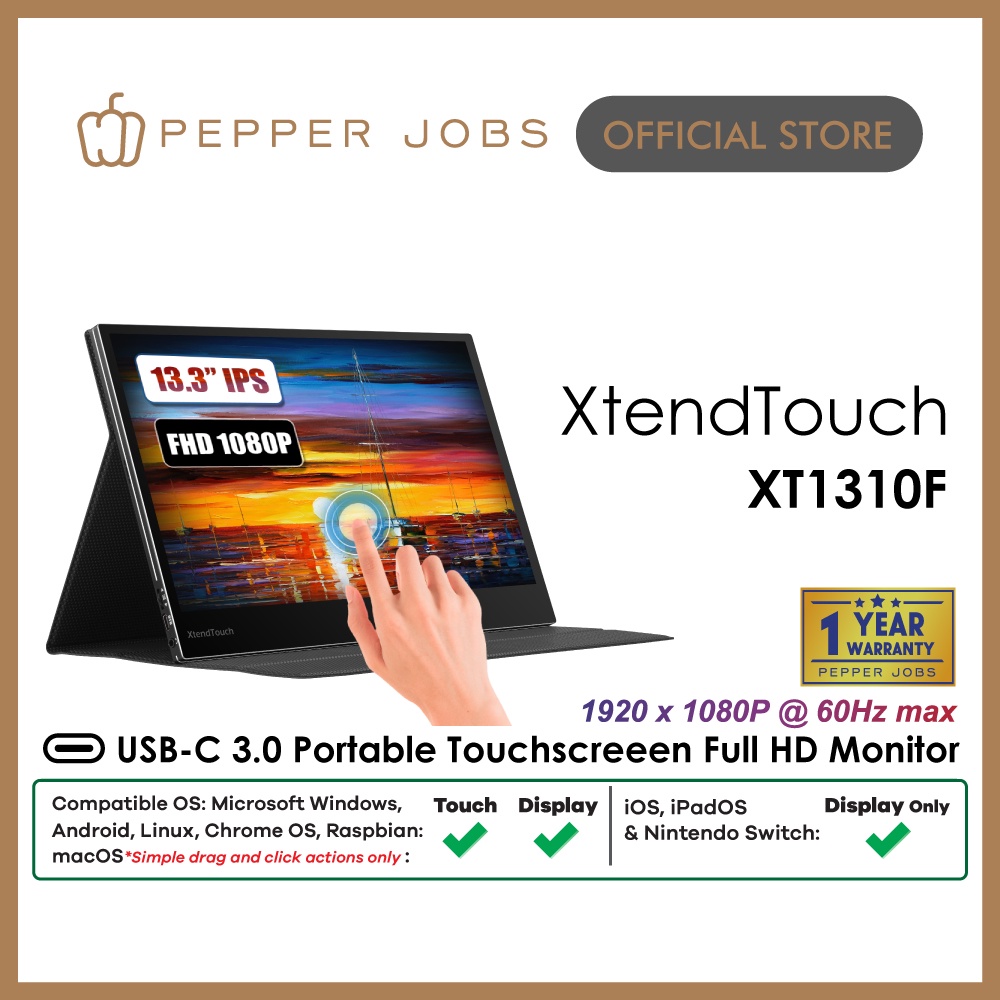 PEPPER JOBS XTendTouch XT1310F (V2) USBC 3.0 Portable Touch Screen