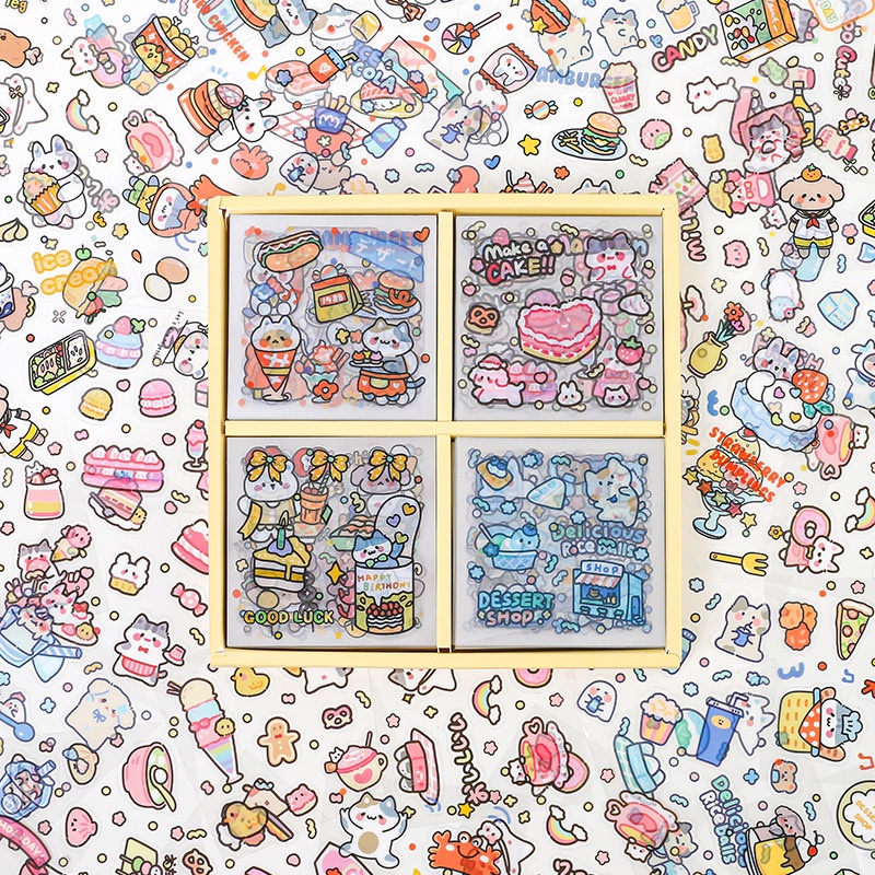imoda 100 Sheets PVC Sticker Gift Box Cartoon Food DIY Hand Account ...