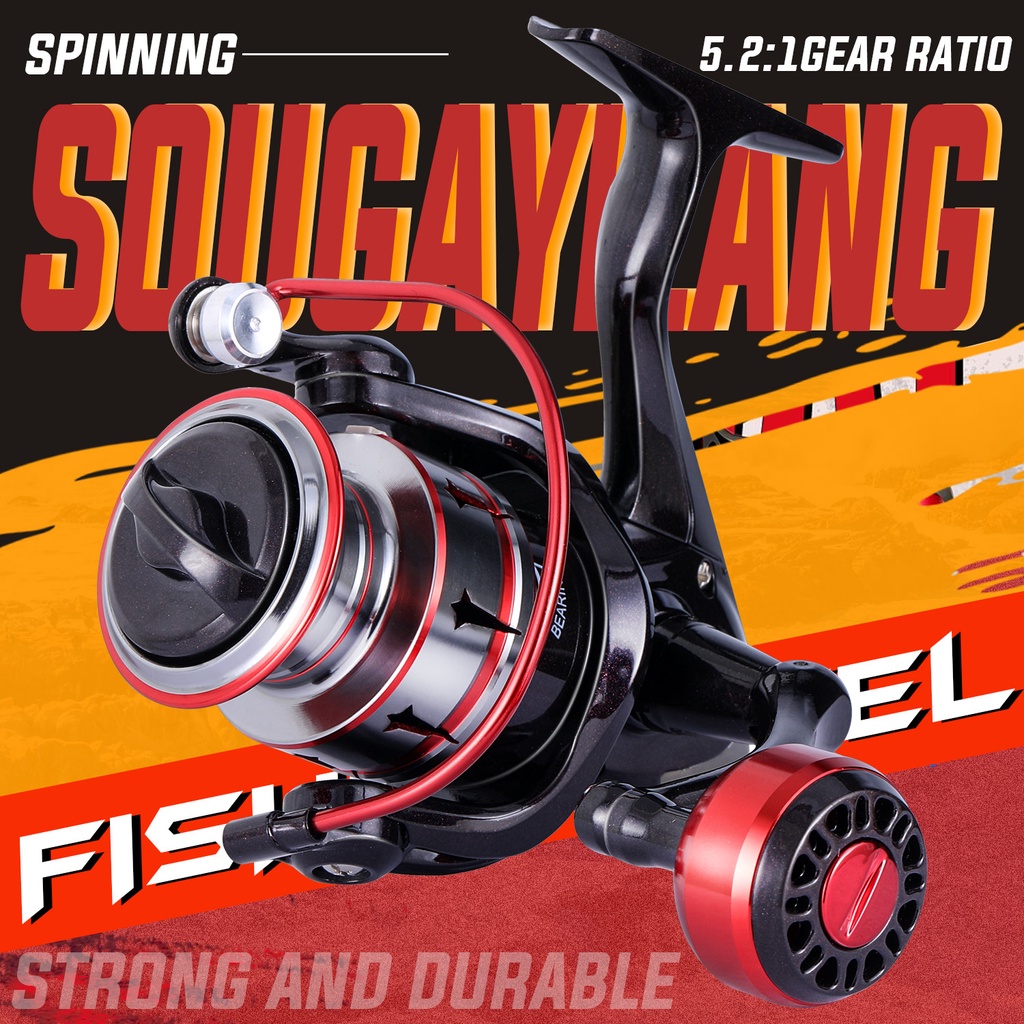 Sougayilang New Spinning Fishing Reel 1000-5000 Model 5.2:1 Gear Ratio Fishing  Reel with Aluminum Spool Metal Handle Fishing Tackle