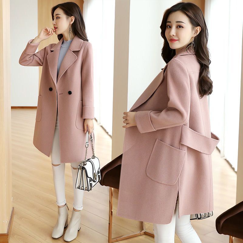 Double Breasted Short Woolen Jacket Women Korean Slim Solid Color Wool Coat  Plus Size Woolen Jacket