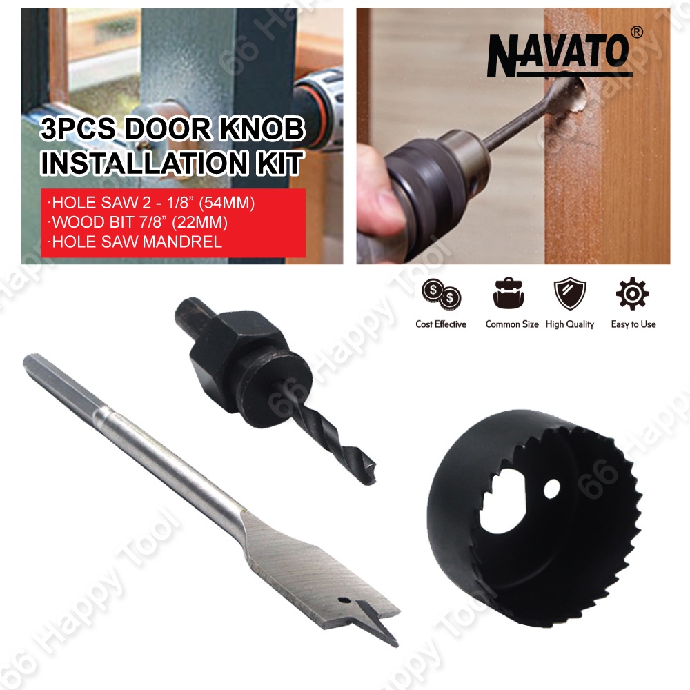 NAVATO 3pcs Set Door Lock Knob Installation Kit Drill Hole Tool Reamer ...