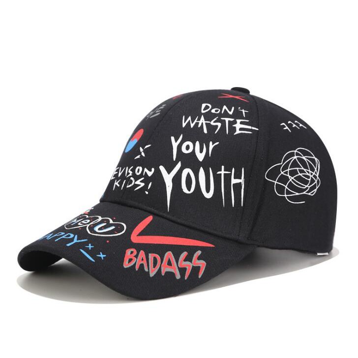 Unisex Graffiti Butterfly Alphabet Baseball Cap - Adjustable Long Strap Hat, Cotton