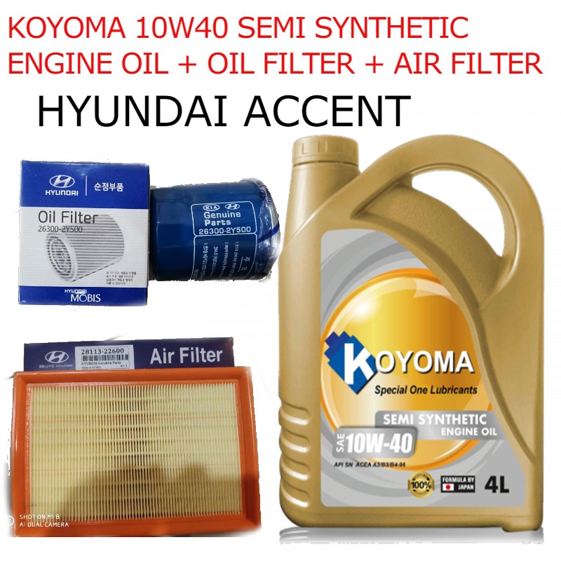 HYUNDAI ACCENT 1.5 AIR FILTER + OIL FILTER + KOYOMA 10W40 SEMI