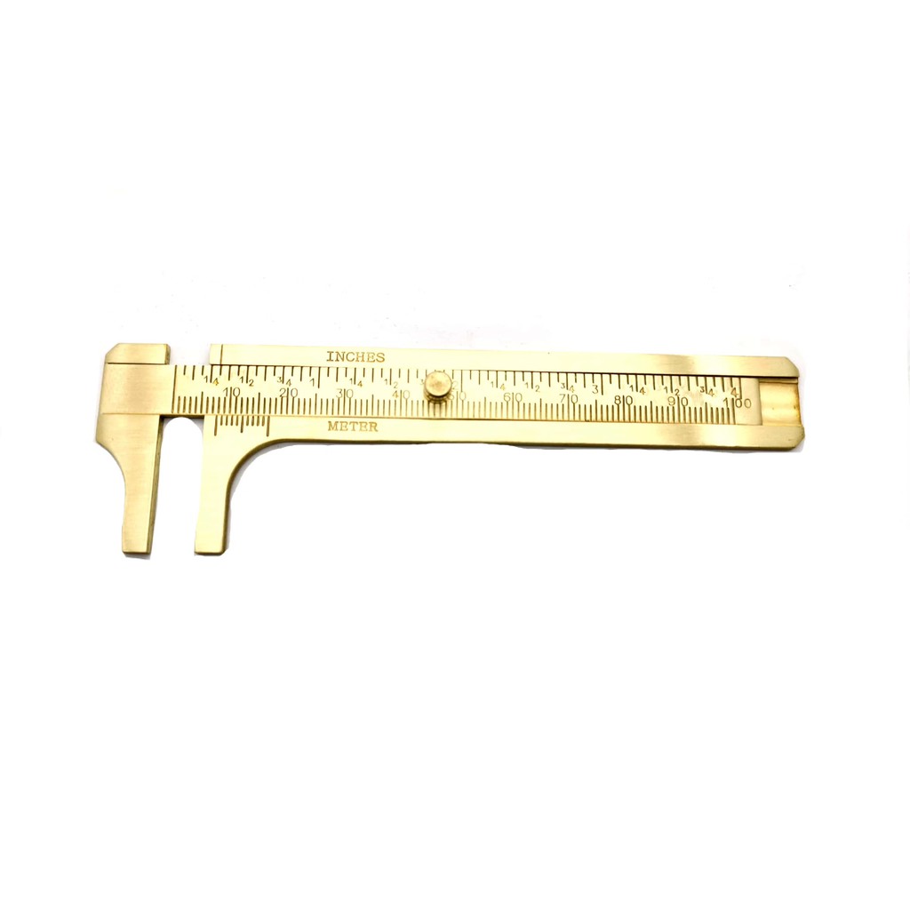 thumbnail image 2 of 100mm Double Scale Brass Vernier Caliper – Vintage Portable Mini Measuring Ruler 2 of 2