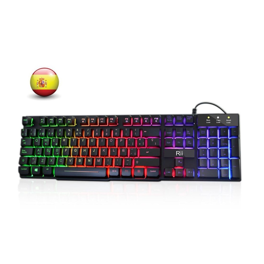 Rii RK100 USB Keyboard - Rainbow Backlit Keyboard (Spanish Layout ...