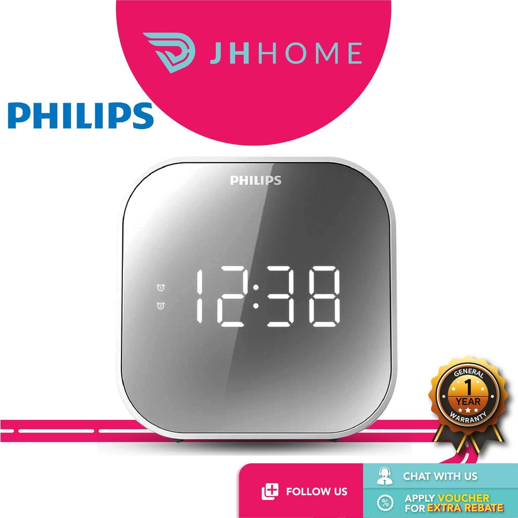 Philips Clock Radio Dual Alarm FM Digital Tuning TAR4406/AJ2000/Mirror Finish Display/Radio