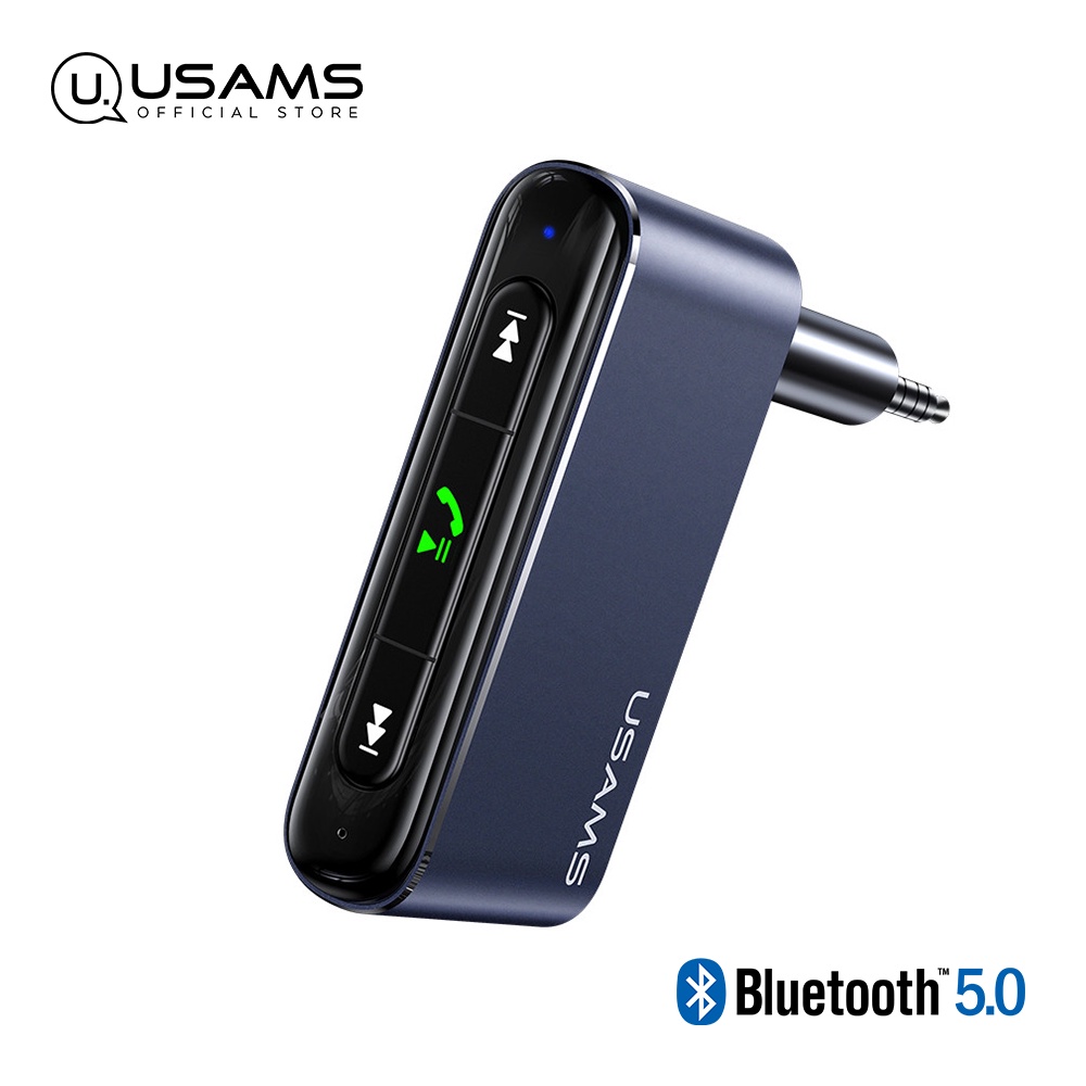 USAMS Mini Car Wireless Audio Receiver Bluetooth 5.0 Aux In 3.5mm DC with Builtin Mic Support