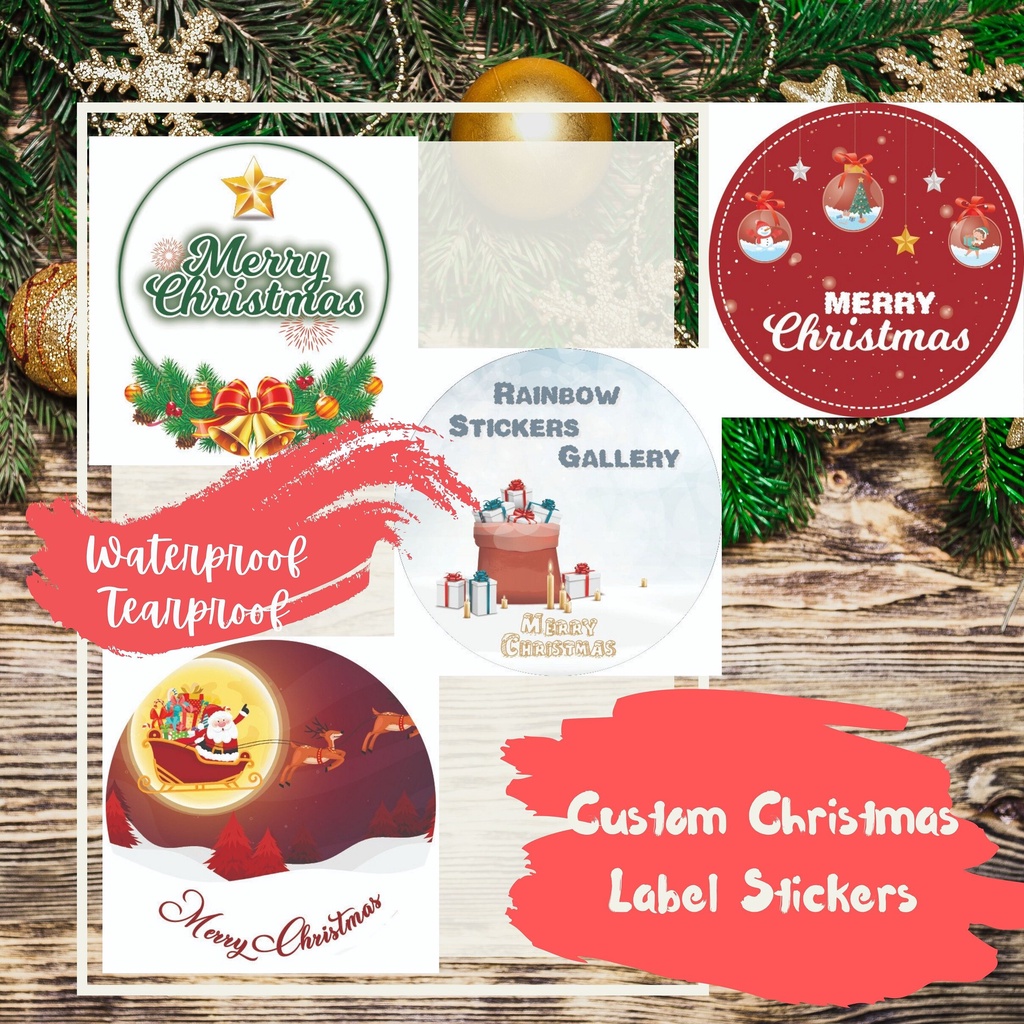 Round Custom Christmas Label Stickers / Custom PVC Vinyl White Stickers