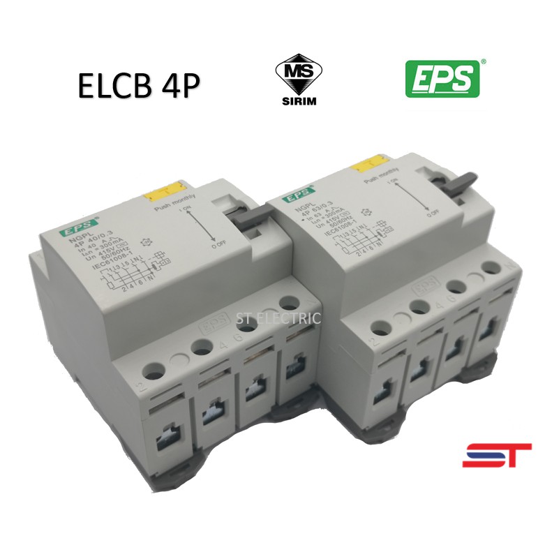 EPS 4 POLE ELCB/RCCB 40A / 63A / 100A (300mA) SIRIM APPROVED | Shopee ...