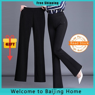 Ready Stock Women Casual Pants High Waist Elastic Waist Women Straight Long  Pants Palazzo Pants