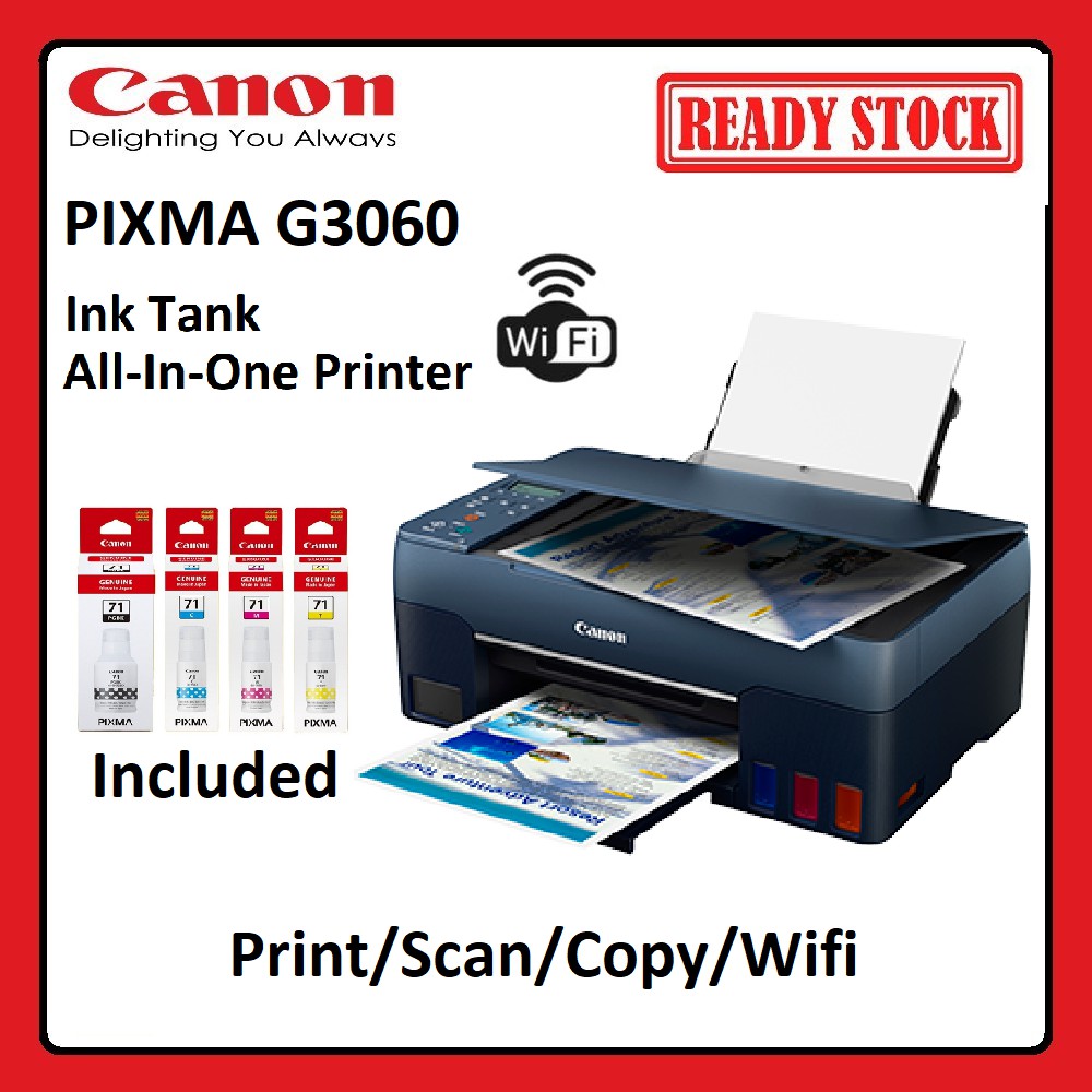 Canon G3060 PIXMA Easy Refillable Ink Tank, Wireless, AllInOne