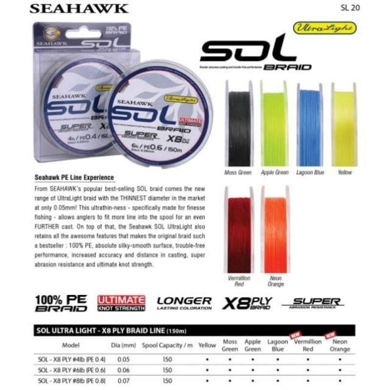 Seahawk SOL x8 ultralight braid line 150m | Shopee Malaysia