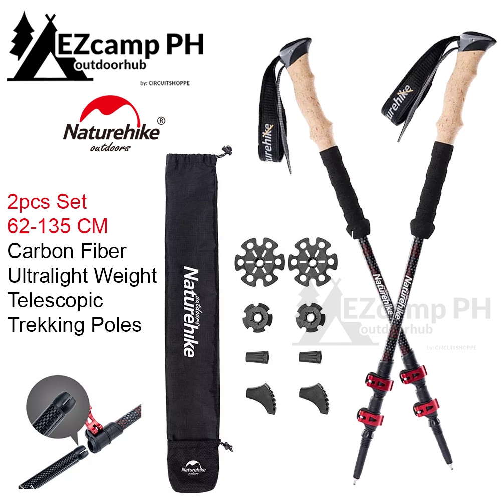 Naturehike 2pcs Set CARBON Fiber Ultralight Trekking Pole Walking Trek