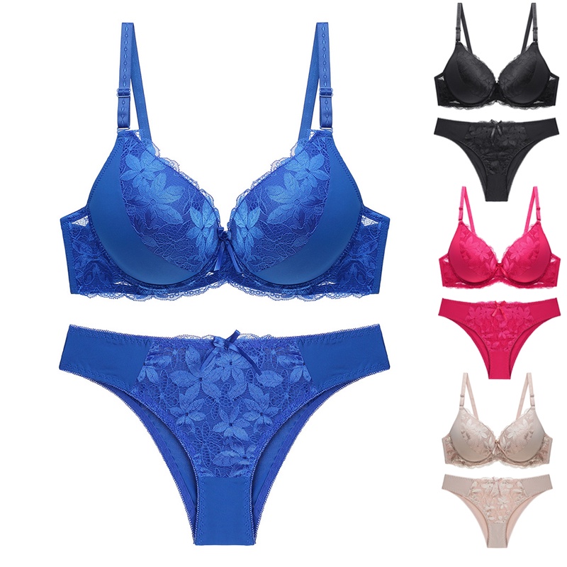 Women Sexy Lace Big Size Bra Set Plus Size Push Up Underwear Set 7 Color Push Up Bra Brief Set C