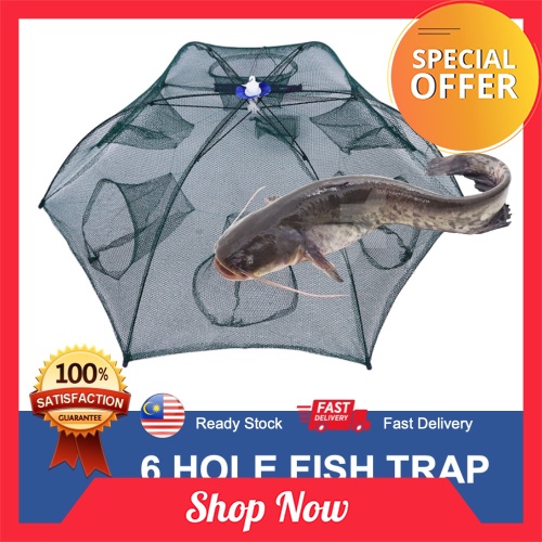 READY STOCK ] Top Seller 6 Hole Fish Trap Cage Net Perangkap Ikan