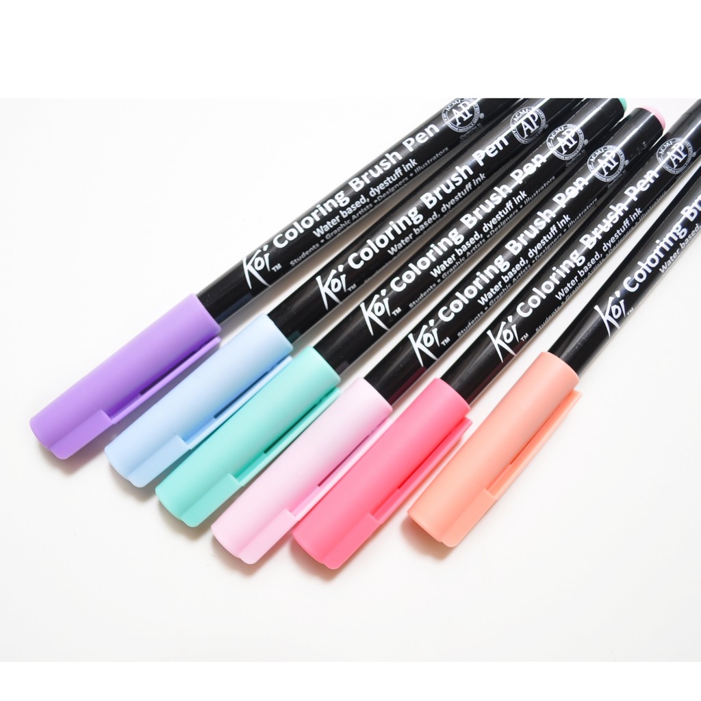 6 pcs CALMING PASTELS Sakura Koi Coloring Brush Pen Set, Water Brush ...