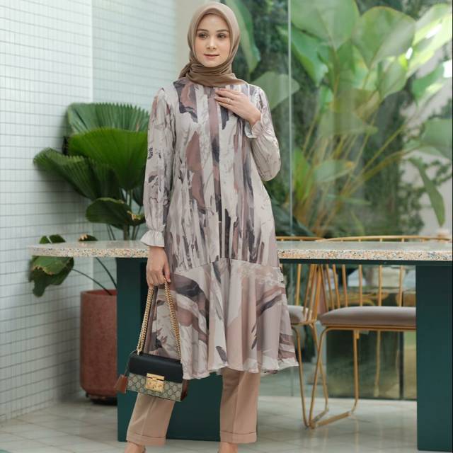 Pink and Moca abstract tunic by Mylady | Shopee Malaysia