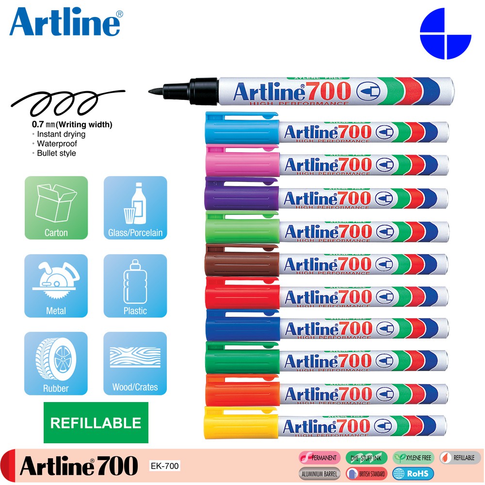 Artline 700 Permanent Marker 0.7mm Writing Width Instant Drying Bullet ...