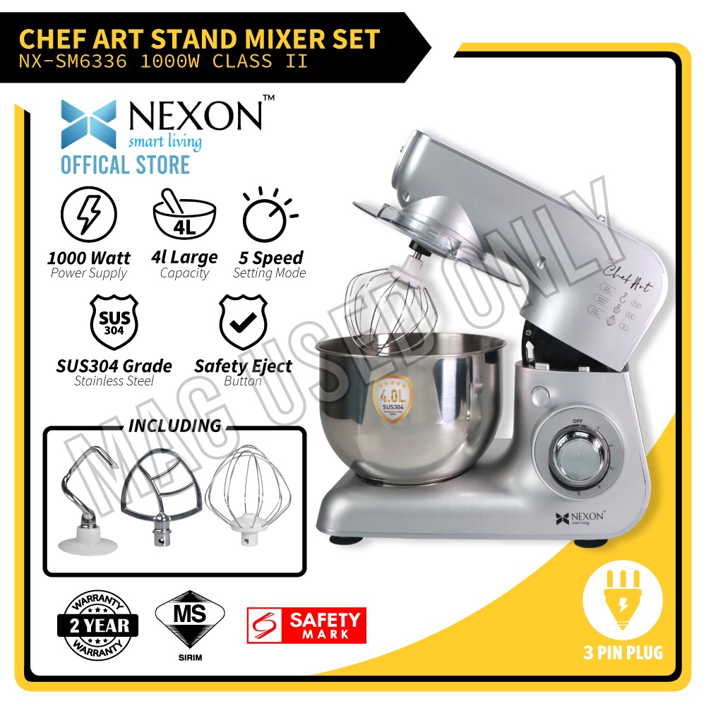 Nexon Silver Stand Mixer 5 Speed Mode Stand Mixer with SUS304