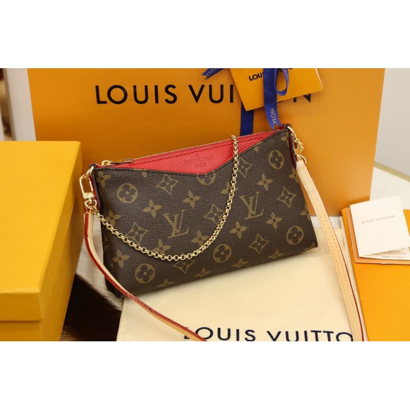 Louis Vuitton Pallas Clutch Monogram Canvas Bag Brown