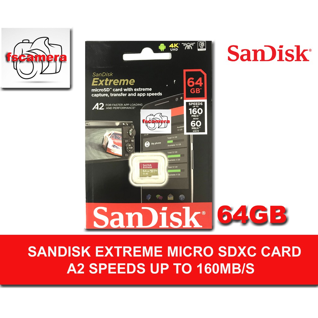 SANDISK ORIGINAL EXTREME MICRO SD 64GB (170MB/200Mb/s)128gb(190Mb/s ...